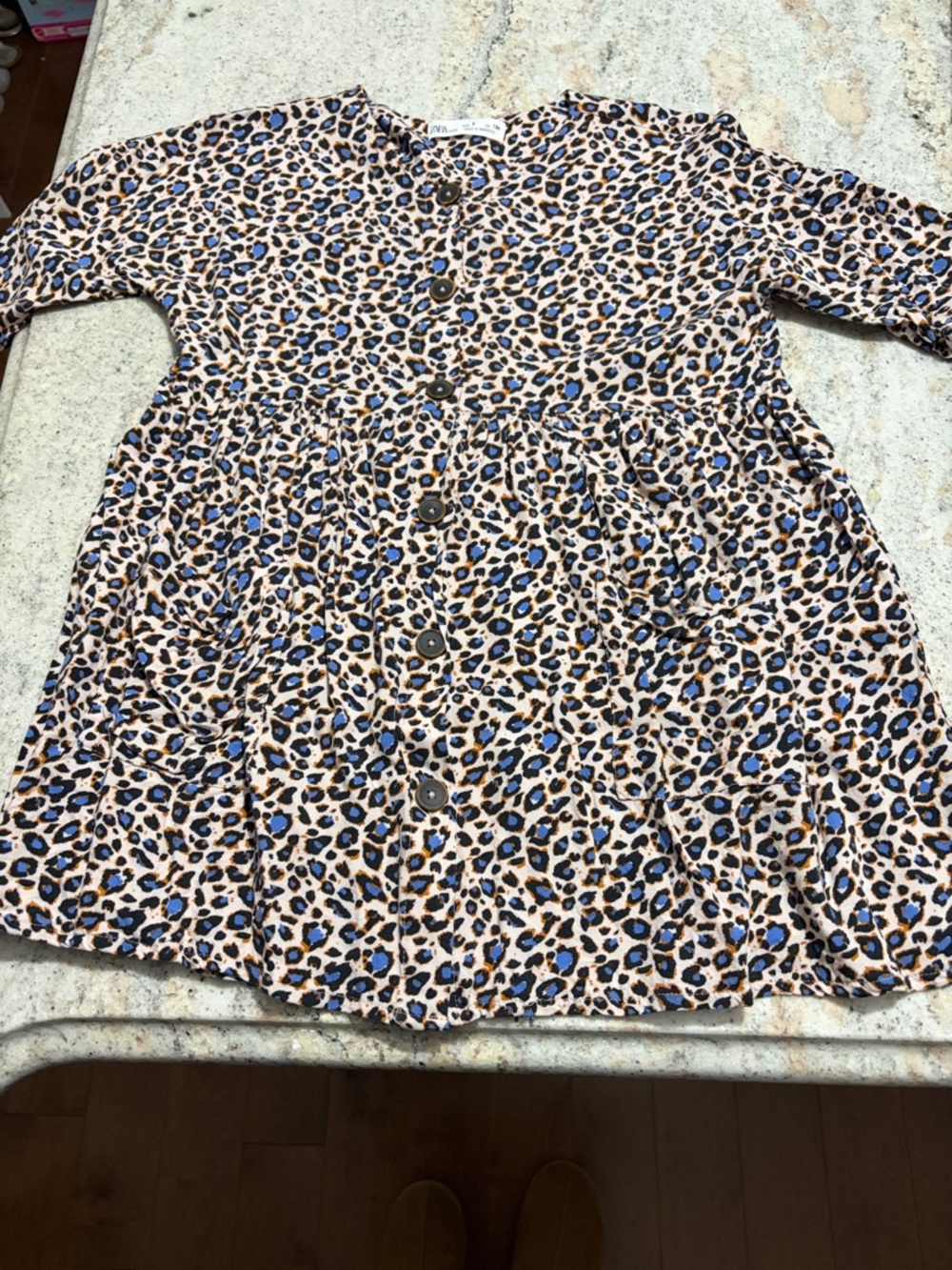 10/$30 Zara Leopard Print Button-Front Girls Dress with Blue Accents